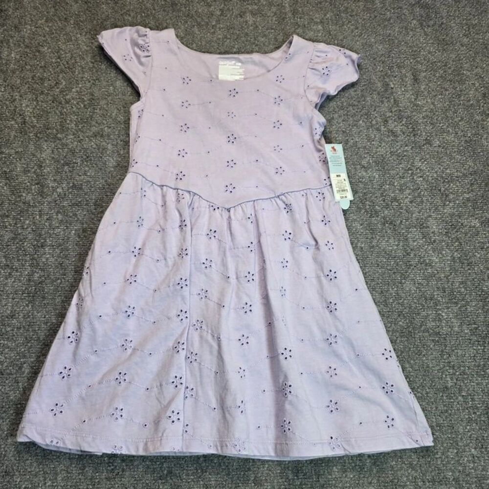 Girls Lavender Floral Eyelet Flutter Sleeve Dress Size 8